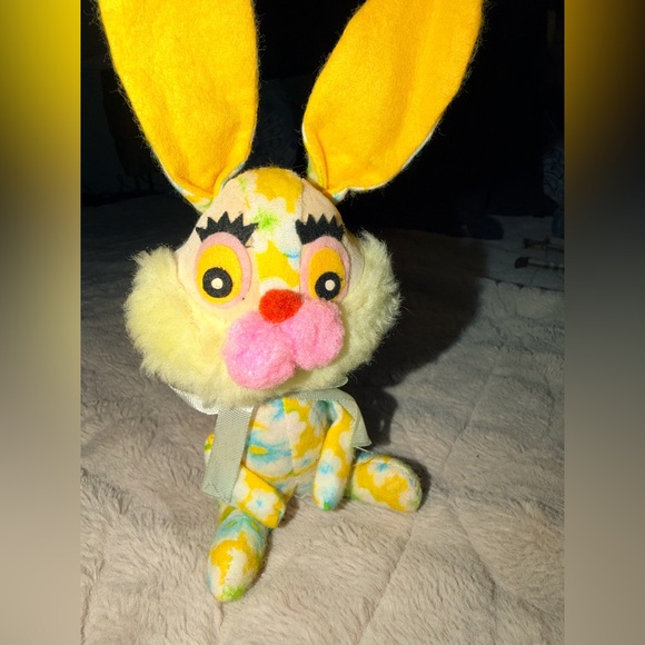 Other - Vintage Velveteen Sawdust Stuffed Yellow Rabbit Japan Dream Pet